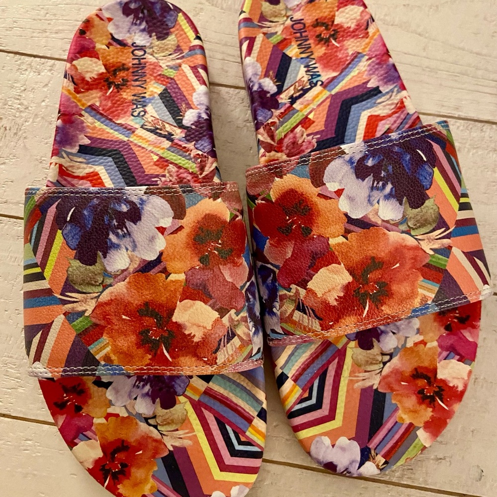 Johnny Was Red and Pink Floral Sandals